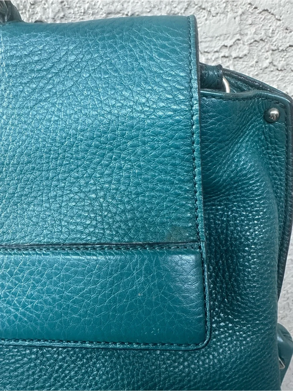 SALVATORE FERRAGAMO Teal Green Leather Top-Handle Satchel/Crossbody bag